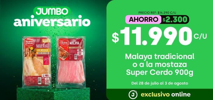 Bombazo excl ecomm - MALAYA TRADICIONAL O A LA MOSTAZA SUPER CERDO 900G $11.990 (P.REF. $14.290) - 28-07-yyyy al 03-08-yyyy