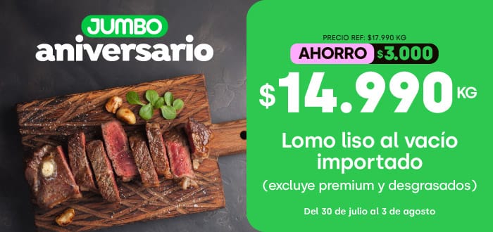 Ciclos - Lomo liso al vacío importado (excluye premium y desgrasados) $14.990kg / Precio ref: $17.990kg (ahorro:$3.000) - 30-07-yyyy al 03-08-yyyy