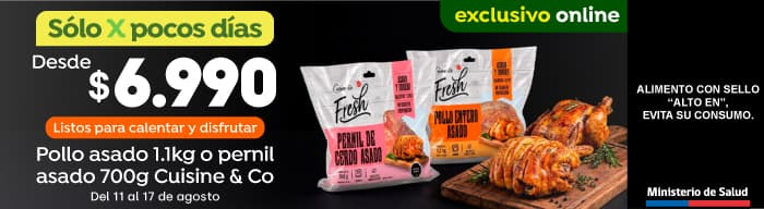 Bombazo excl ecomm - POLLO ENTERO ASADO 1,1kg O PERNIL ASADO 700g C&CO DESDE $6.990 (P.REF. $7.990) - 11-08-2026 al 17-08-2026
