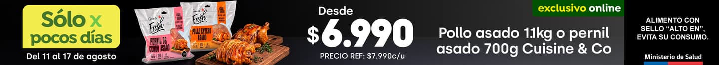 Bombazo excl ecomm - POLLO ENTERO ASADO 1,1kg O PERNIL ASADO 700g C&CO DESDE $6.990 (P.REF. $7.990) - 11-08-2026 al 17-08-2026