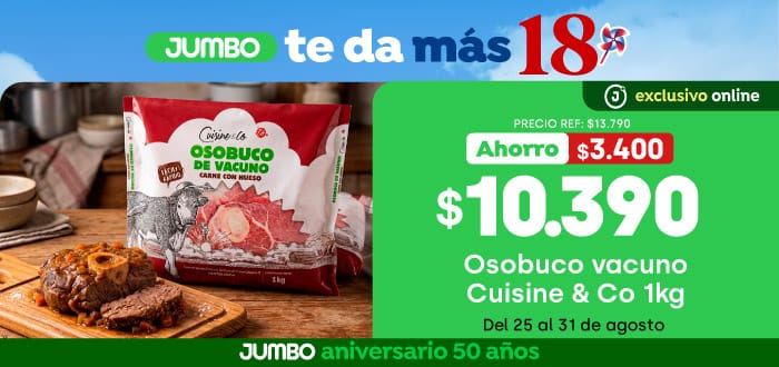 Bombazo excl ecomm - OSOBUCO VACUNO 1KG CUISINE&CO $10.390 (p.ref. 13.790) - 25-08-2026 al 14-09-2026