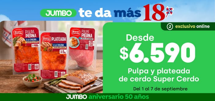 Bombazo excl ecomm - PULPA Y PLATEADA DE CERDO SUPER CERDO DESDE $6.590 - 01-09-yyyy al 07-09-yyyy