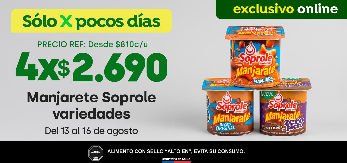 Bombazo excl ecomm - SOPROLE - MANJARATE VARIEDADES DESDE 4X $2.690 - 13-08-yyyy al 16-08-yyyy