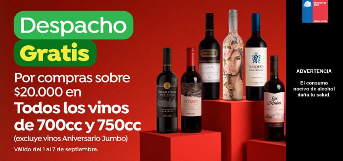 Dsp gratis - DESPACHO GRATIS POR COMPRAS SOBRE 20.000 EN VINOS 700 Y 750 CC - 01-09-2026 al 07-09-2026