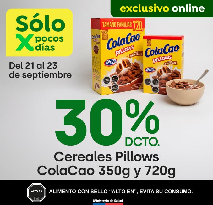 Bombazo excl ecomm - ICB - Cereales Pillows ColaCao 350gr y 720gr 30% descto - 21-09-2026 al 23-09-2026