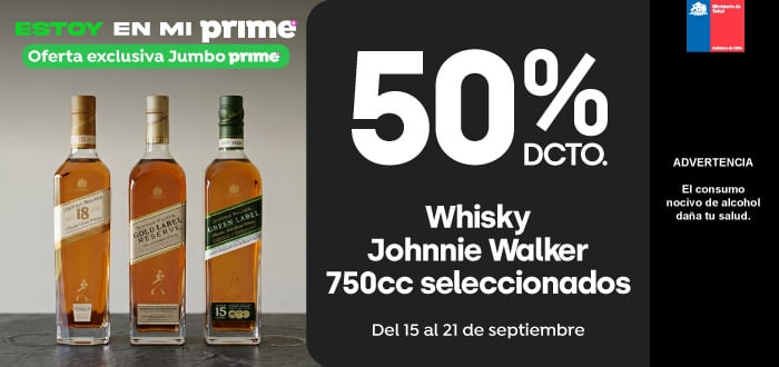 Prime - Whisky Johnnie Walker Gold label, Green Label o 18 años 750cc 50%dcto. - 15-09-2026 al 21-09-2026