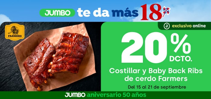 Bombazo excl ecomm - Costillar y baby back ribs de cerdo Farmers 20% dcto - 15-09-2026 al 21-09-2026