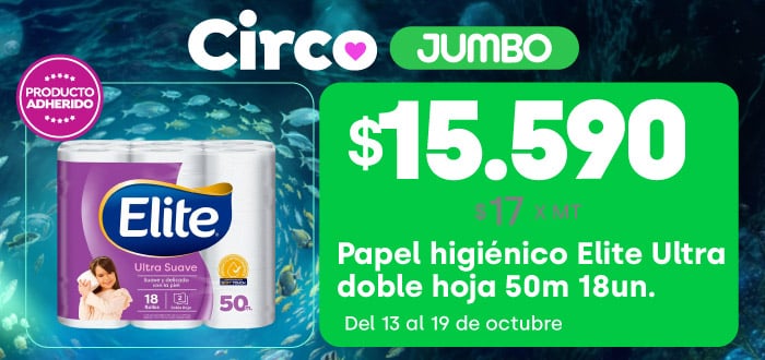 Ciclos - Papel higiénico Elite ultra doble hoja 50m 18u $15.590 / PPUM $17 x mt - 13-10-2026 al 19-10-2026