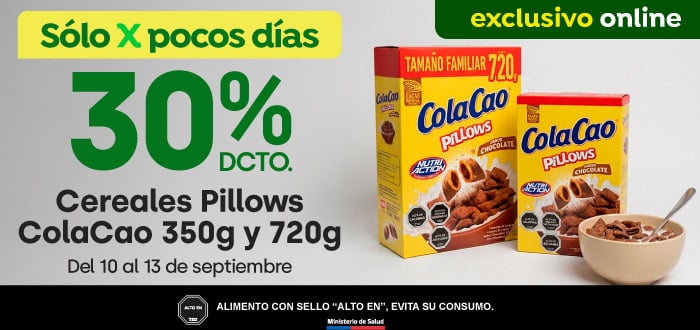 Bombazo excl ecomm - ICB - Cereales Pillows ColaCao 350gr y 720gr 30% descto - 10-09-2026 al 13-09-2026